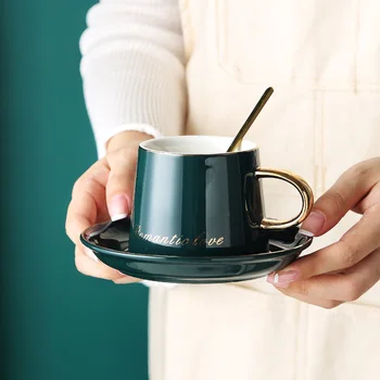

MUZITY Ceramic Cup and Saucer Porcelain Tea Cup Set with Spoon Golden Design Drinkware