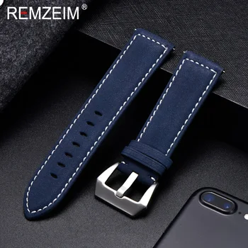 Genuine Leather Watchband Bracelet Black Blue Brown Vintage Matte Watch Strap For Women Men 18mm 20mm 22mm 24mm Wrist Band 1