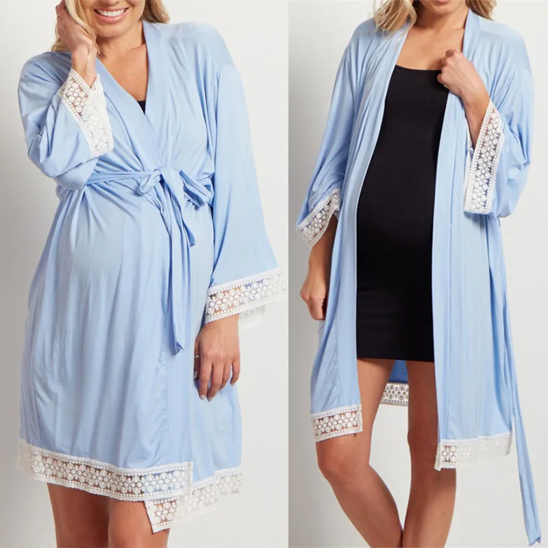 Maternity Robe Nightwear Lace Trim Half Sleeve Nightgown Sleepwear Breastfeeding Pajamas Pregnancy Labor Delivery Nursing Pijama (24)