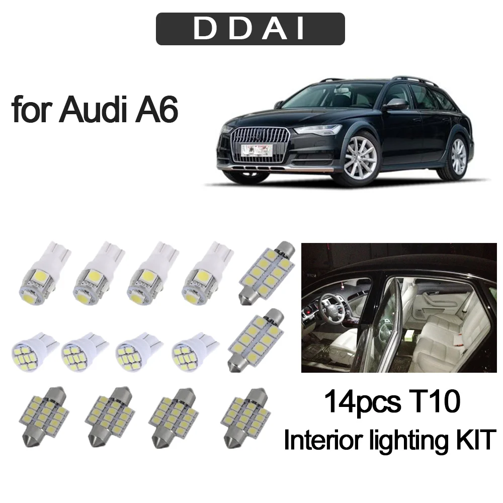 

DDAI Car Accessories 14pcs White Interior LED Light Bulbs FOR A6 c5w led 12V 6500K c5w led lamp w5w t10 led