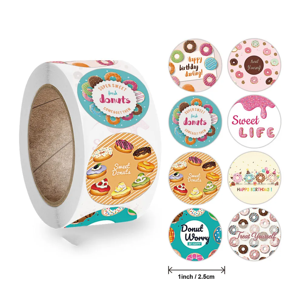 Qiduo Happy Birthday Round Sticker Paper Adhesive Tape Label For Homemade Bakery Gift Seal Packaging Scrapbooking Kids Party