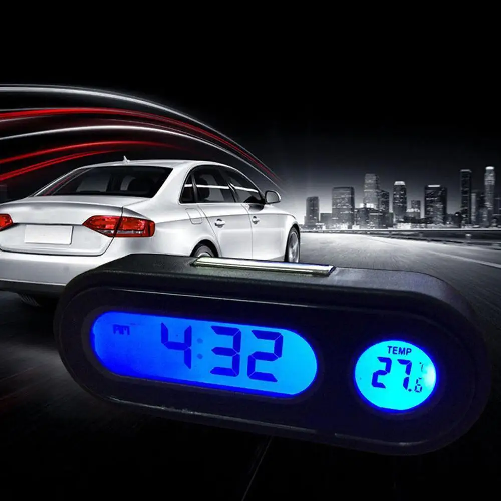 

Car Mini Electronic Clock Time Watch Auto Dashboard Clocks Luminous Thermometer Black Digital Display Car Accessories