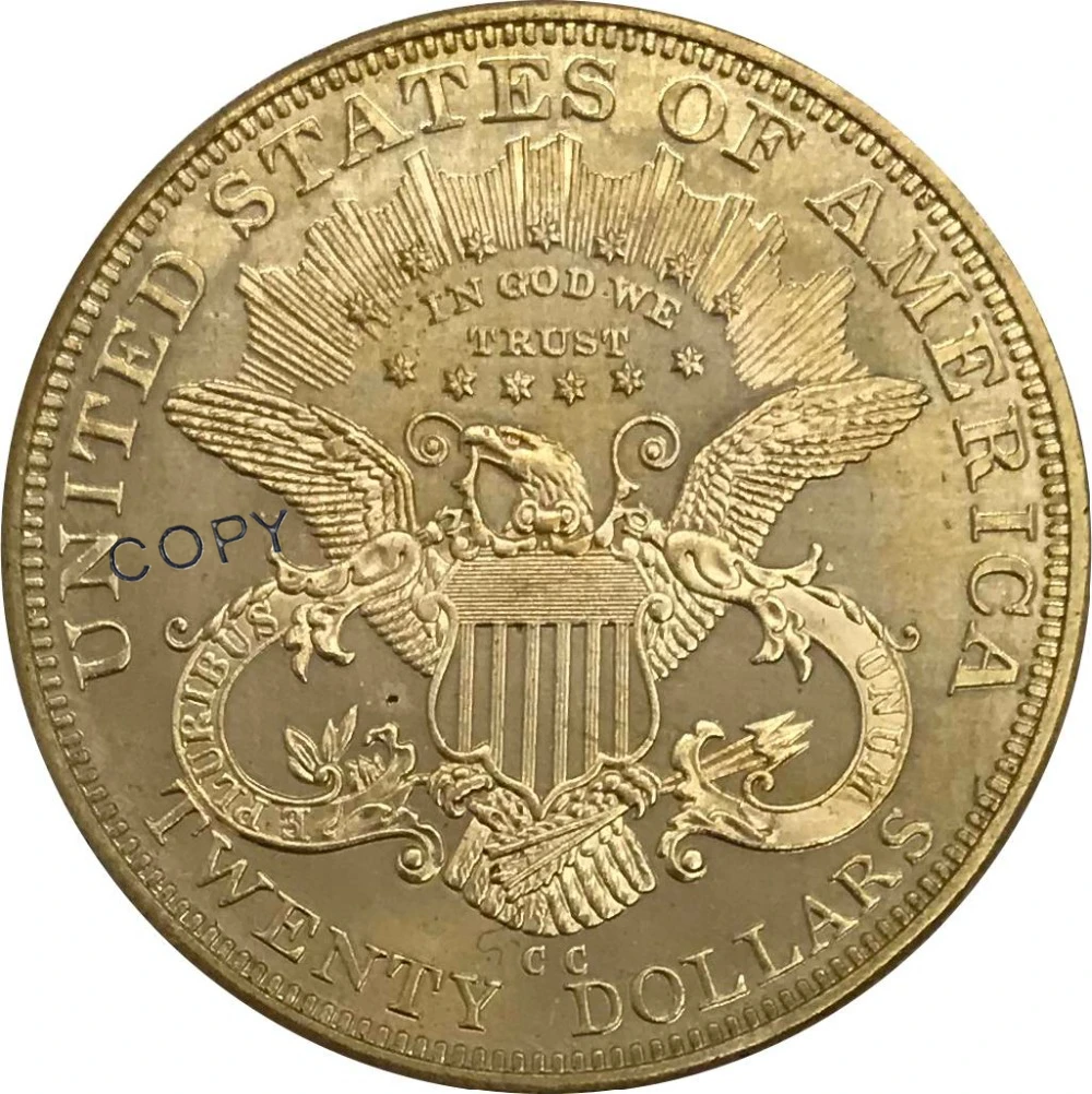 1884 S CC P США 20 долларов Liberty Head Double Eagle с девизом Золотая монета латунная