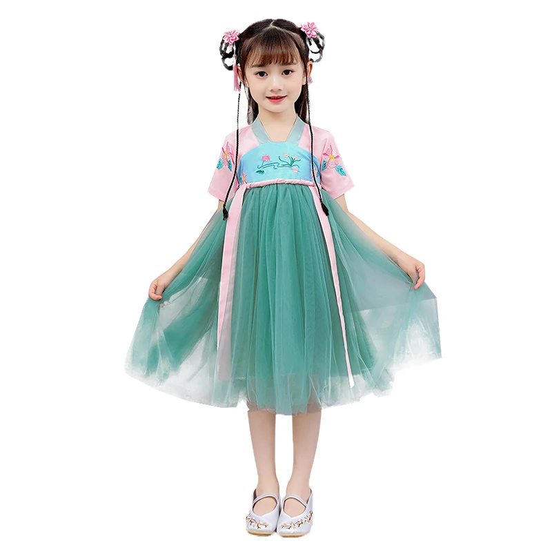 Для девочек китайский Hanfu Лето Тан костюм детский традиционный старинный Фея Hanfu костюмы для сцены детское платье принцессы DL4173
