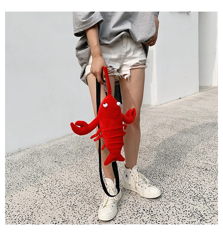 LJT Crayfish маленькая сумка Корейская женская индивидуальность забавная плюшевая нагрудная сумка для девочек Милая дорожная сумка через плечо bolso mujer