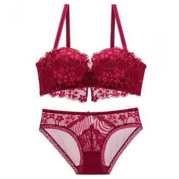 

New Women's underwear Set Lace Sexy Push-up Bra And Panty Sets Bow Comfortable Brassiere Young Bra Adjustable Deep V Lingerie