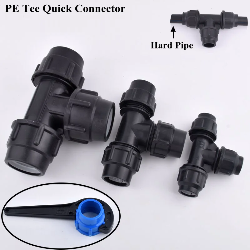 

1pc 20-63mm PE Tee Quick Connector Garden Watering Irrigation System Water Pipe Joint Agriculture Tube Fittings Water Splitter