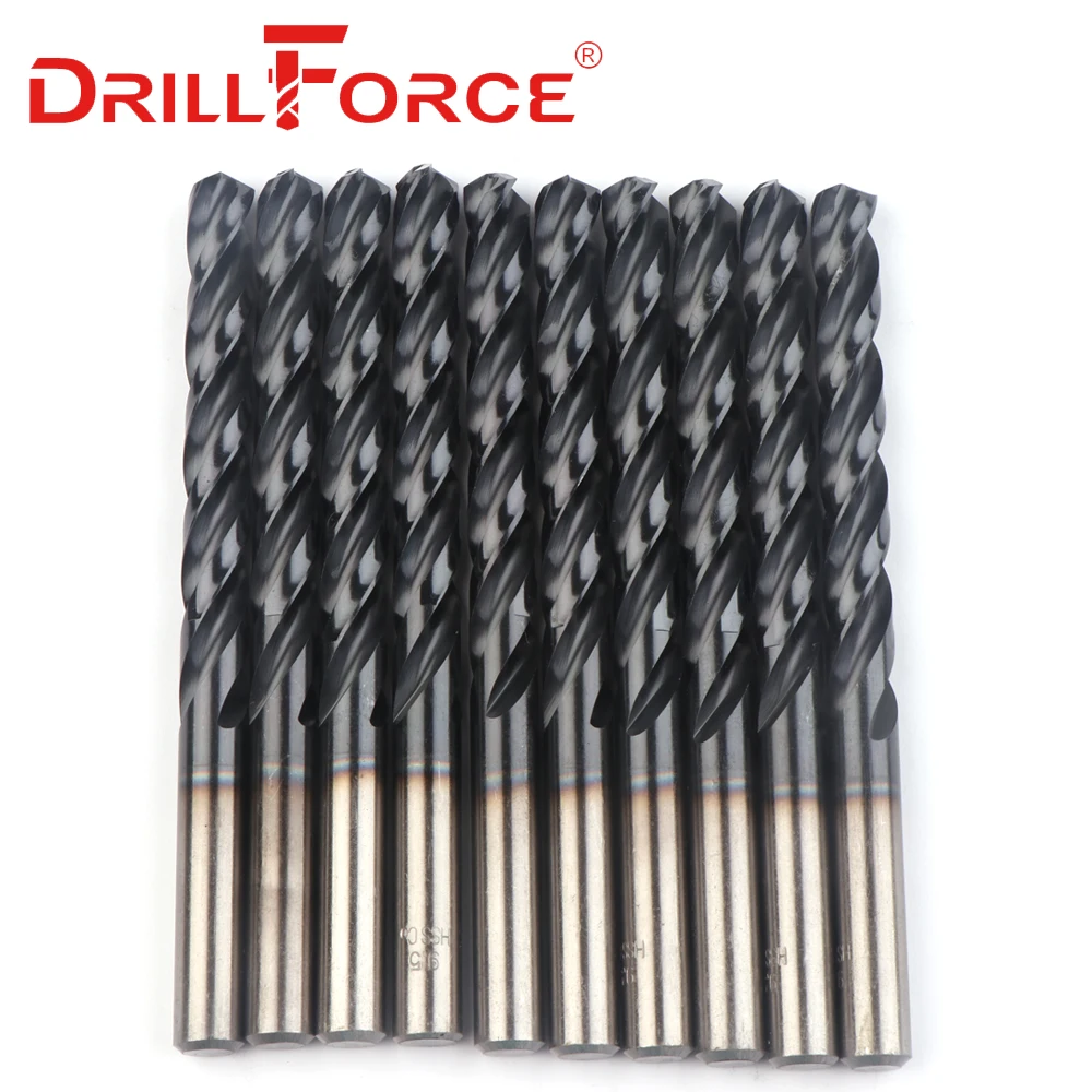 10PCS 3mm-12.5mm M35 HSSCO Cobalt TiAlN Drill Bits HSS 3 Flutes Twist Drill Bit For Stainless Steel(3/4/5/6/7/8/9/10/11/12.5mm)