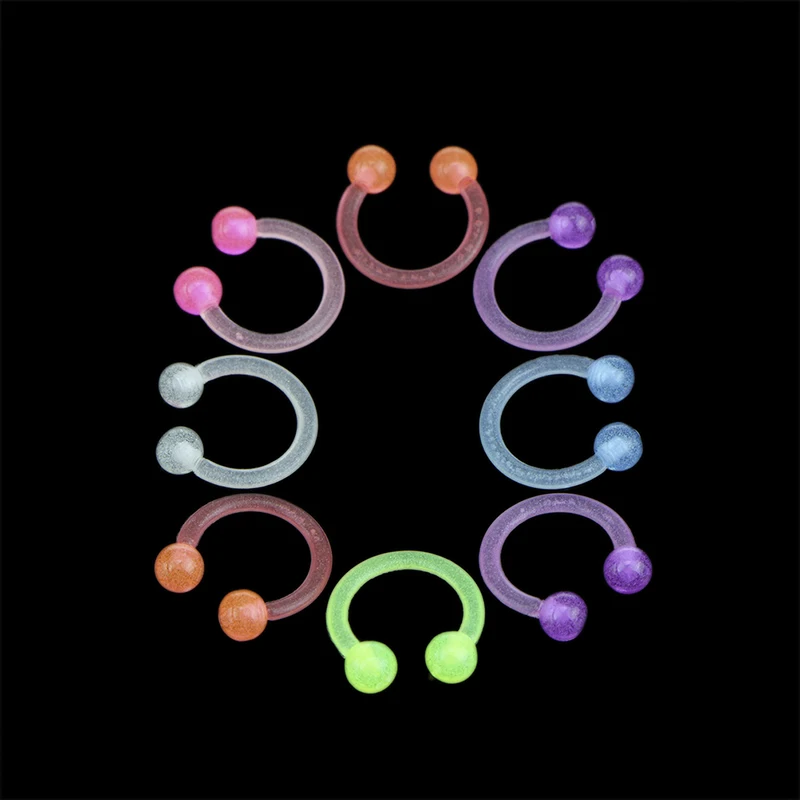 10PCS/20PCS New Acrylic Luminous Bar Lip Tongue Nose Septum Ear Ring Stud Body Piercing Jewelry Wholesale