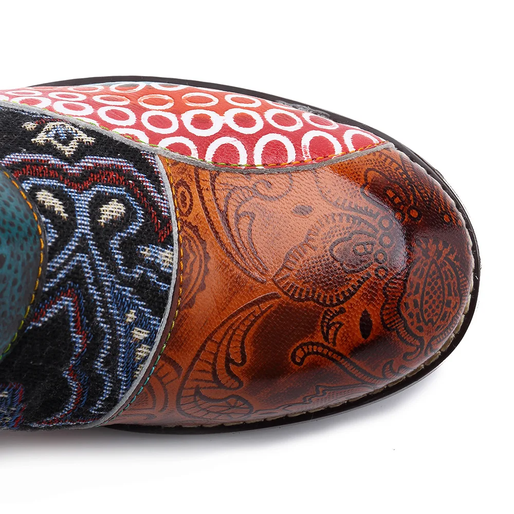 Gykaeo/ г. Зимние Модные женские ботинки из натуральной кожи ручной работы женские ботильоны из воловьей кожи с принтом женская теплая обувь на высоком каблуке