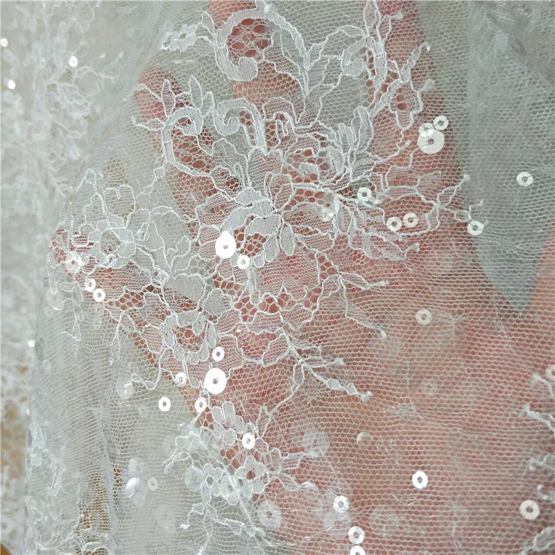 New French Sequined Lace Fabric Border Embroidery Flower Wedding Dress DIY Sewing Accessories RS2507