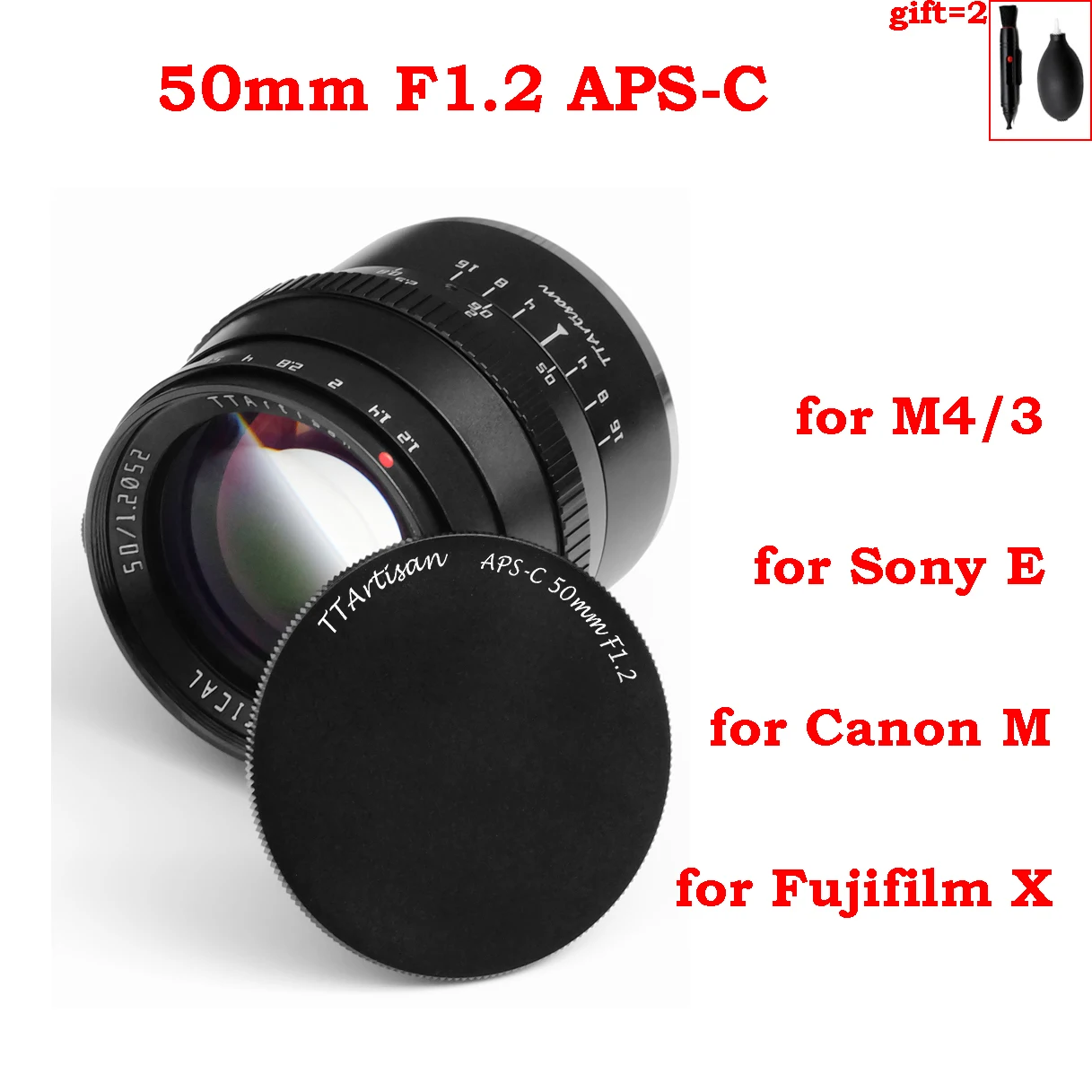 TTArtisan 50mm F1.2 APS-C Cameras Lens Manual Focus MF for Canon M EF-M EOS-M Sony E Fujifilm Fuji X M43 M4/3 Leica L Mount