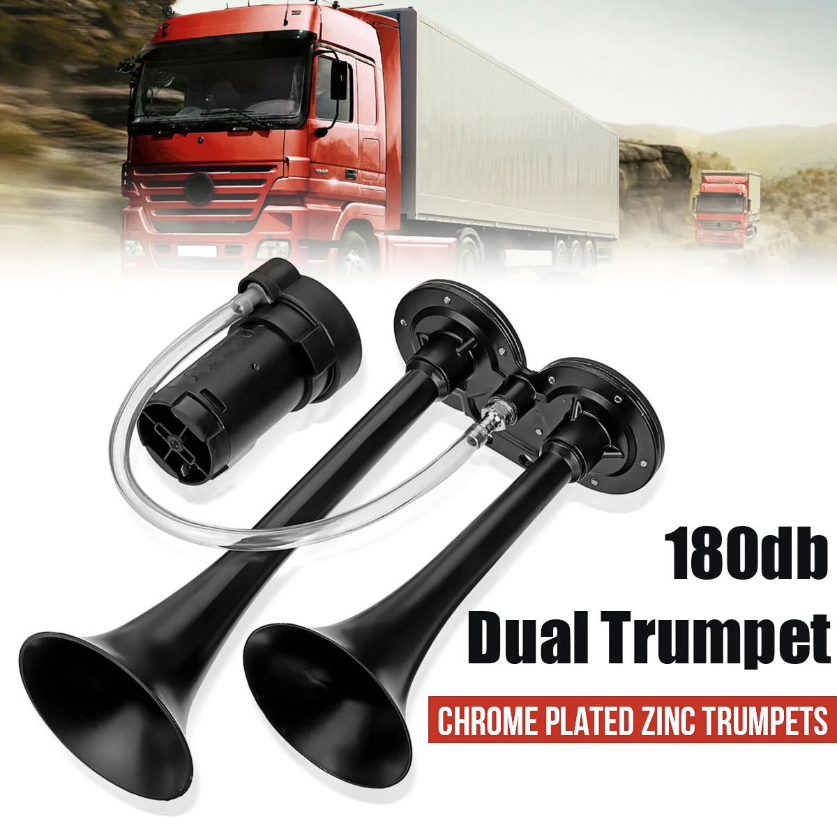 12V 180dB Super Loud Auto Car Dual Tone Air Horn Set with 2 pipes 12V