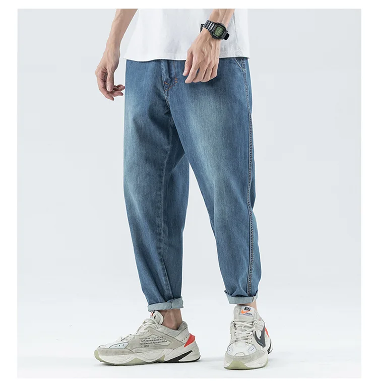 2137 брюки тренд джинсы для мужчин легко девять часть брюки 9 часть Tide бренд досуг время подходит ко всему осень ребенок синий