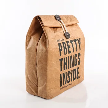 

English Letter Tyvek Aluminum Film Lunch Bag Insulation Package Portable Home Storage Kraft Paper Bag For Food Fruit Travel