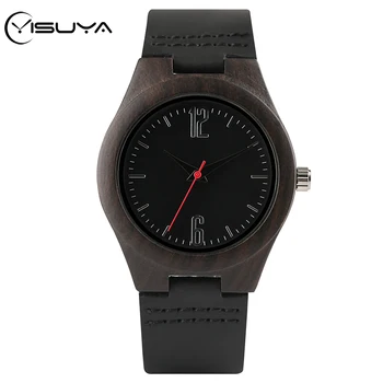 

YISUYA Ebony Wooden Quartz Wristwatch for Women Black Genuine Leather Strap 2020 New Arrival Wood Watch Best Gifts Female Girls