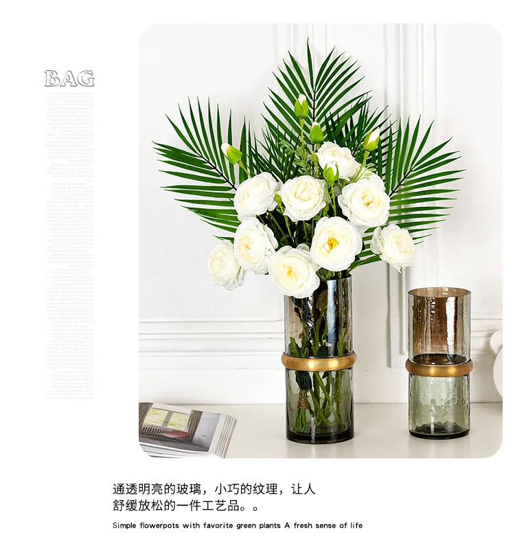 Creative Transparent glass vase Golden rim Flower arrangement Hydroponics Modern home living room Decorative ornaments