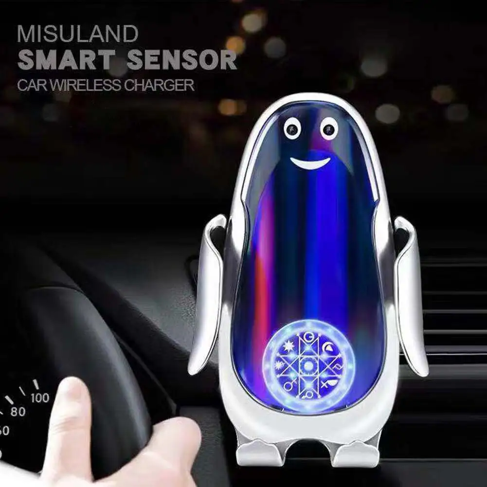 Q6 автомобильное беспроводное зарядное устройство для телефона Интеллектуальный индукционный держатель для мобильного телефона с пингвином Быстрая зарядка для Iphone samsung huawei Xiaomi - Цвет: silver