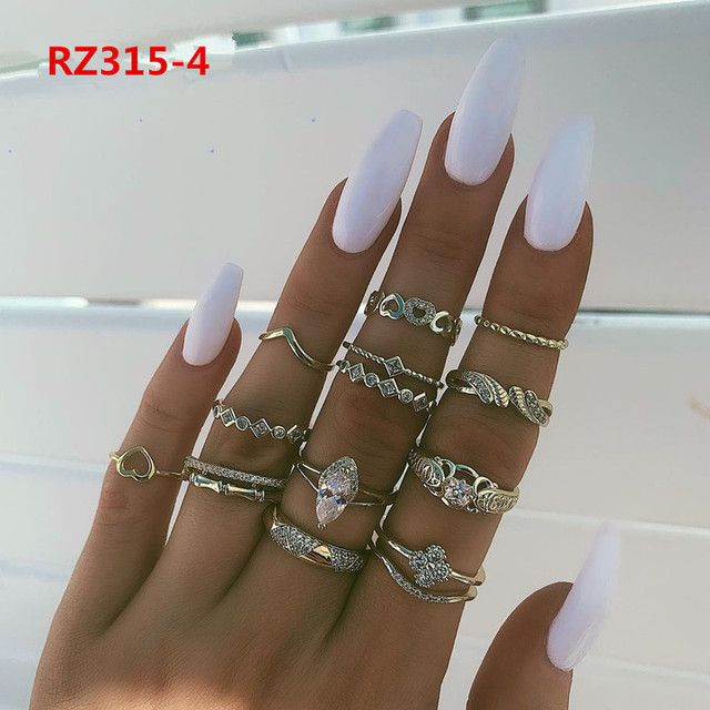 Gold Ring Set Teen Girls Matching Rings for Women Anillos Jewelry Sets Bague Femme Ringen Bohemian Heart Rings Woman