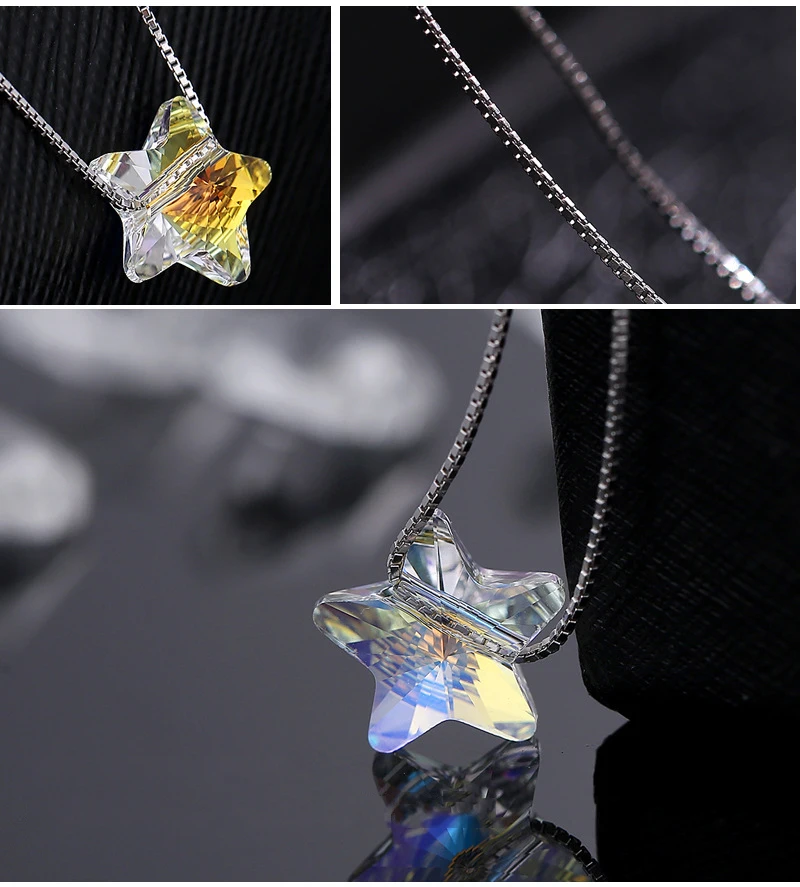 Original Crystals From Swarovski Star Bead Pendant Necklace Simple Trendy Collars Real S925 Silver Fine Jewelry For Women Girls