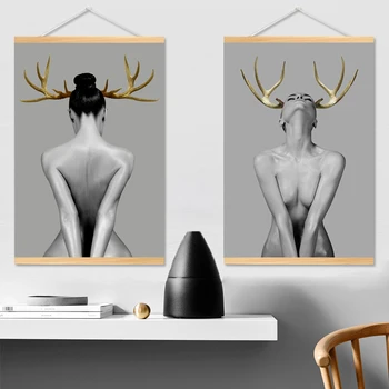 

Modern Sexy Naked Woman Canvas Picture Scroll Painting Ready to Hang For Home Room Decor
