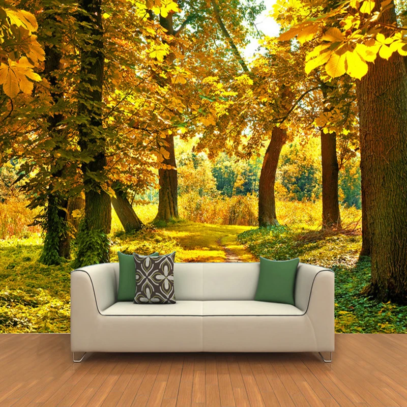 

Dropship HD Autumn Forest Maple Leaf 3D Mural Nature Photo Wallpaper Dining Room Romantic Interior Decor Non-woven Wallpaper