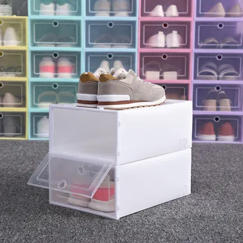 1pc składane przezroczyste buty schowek plastikowe cukierki kolor wieżowych Organizer na obuwie Boite De Rangement Opbergdoo buty schowek tanie i dobre opinie MUQGEW CN (pochodzenie) storage box Na stanie Ekologiczne