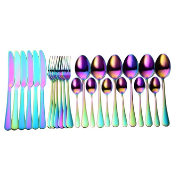 

Cutlery 24 Pcs Stainless Steel Rainbow Cutlery Set Dinnerware Dishwasher Safe Fork Spoons Knives Set Cutlery Box Tableware Set