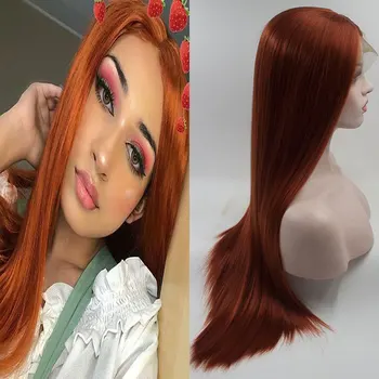 

Bombshell Orange Color Synthetic Hair 13*3 Lace Front Wig Silky Straight Heat Resistant Fiber Hair Side Parting For Women Wigs