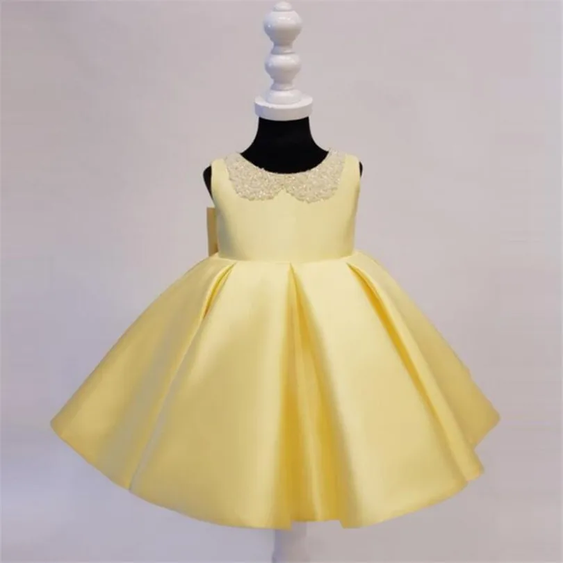 Детское платье для первого дня рождения; вечерние платья принцессы для девочек; Детские платья с жемчужным воротником для девочек; платья для девочек-подростков - Цвет: Золотой