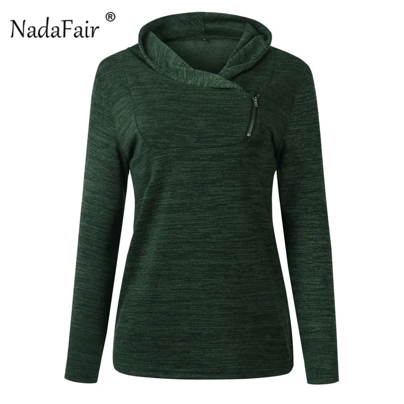  Nadafair Zipper Turtleneck Sweatshirt Women Casual Black Gray Winter Hoodies Skinny Pullover Hoodie