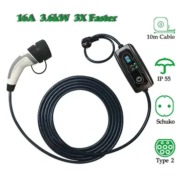 

YKS-ESNES Type 2 Portable EV Charging Cable Switchable 8A/10A/13A/16A Schuko Plug Electric Vehicle Car Charger EVSE 2.2/3.6KW