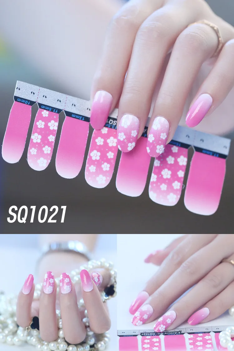 14 насадок/листов, Корейская версия, многоцветные наклейки для ногтей, полное покрытие, лак для ногтей, наклейки, сделай сам, клей для украшения ногтей - Цвет: SQ1021