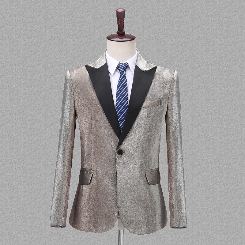 Light Gold YUSHU Блестящий градиентный цвет мужской пиджак Homme Свадебный костюм ночной клуб сценический певец Выпускные платья Блейзер Hombre - Цвет: Light Gold