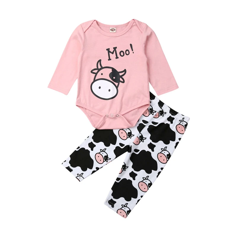 

Spring Autumn and Winter Cotton Cute Newborn 2 Piece Set Baby / Toddler Cute Cow sheep Bodysuit+Pants Suit Baby Girl