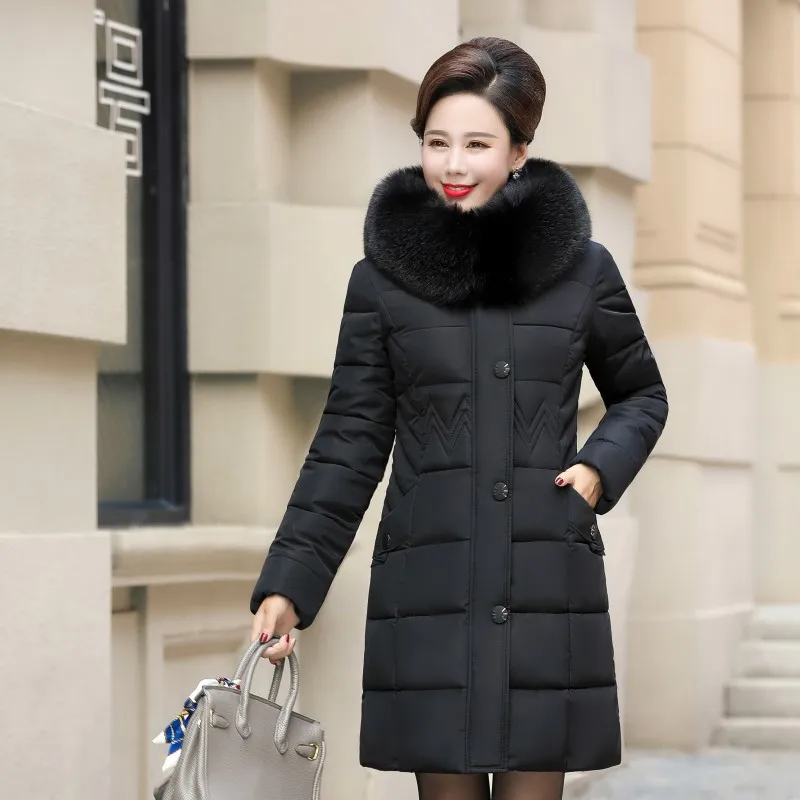 

Middle-aged Cotton-padded Clothes Women's Mid-length over-the-Knee Korean-style Slim Fit Thick down Jacket Cotton-padded Clothes