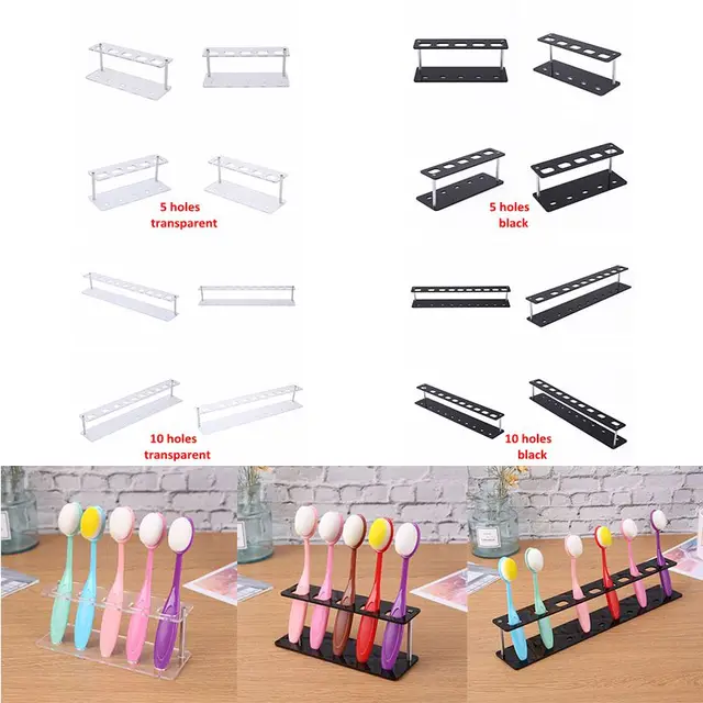 5/10 Lyukú Ovális Kefe Tartó Állvány Konzol Polc Szervező Tároló Keverékkefe Kijelző Fehér Fekete 2021 Új