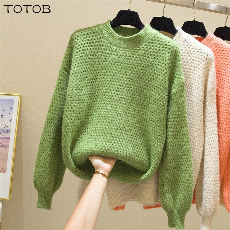 Модный Свободный пуловер ярких цветов свитер зимняя одежда для женщин толстый