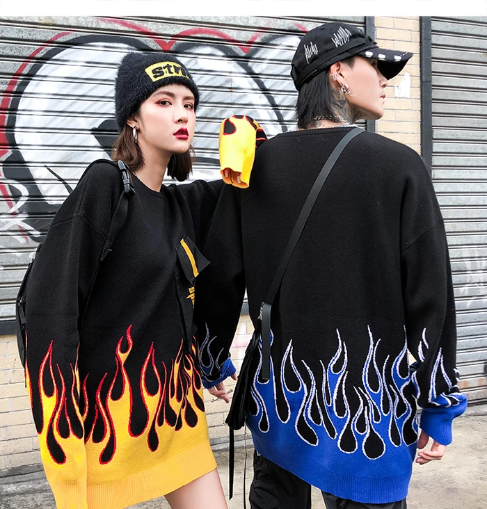 Aelfric Eden Fire Flame вязаная одежда в стиле пэчворк с карманами мужские свитера Harajuku Хип-хоп топы Модные Повседневные пуловеры уличная одежда