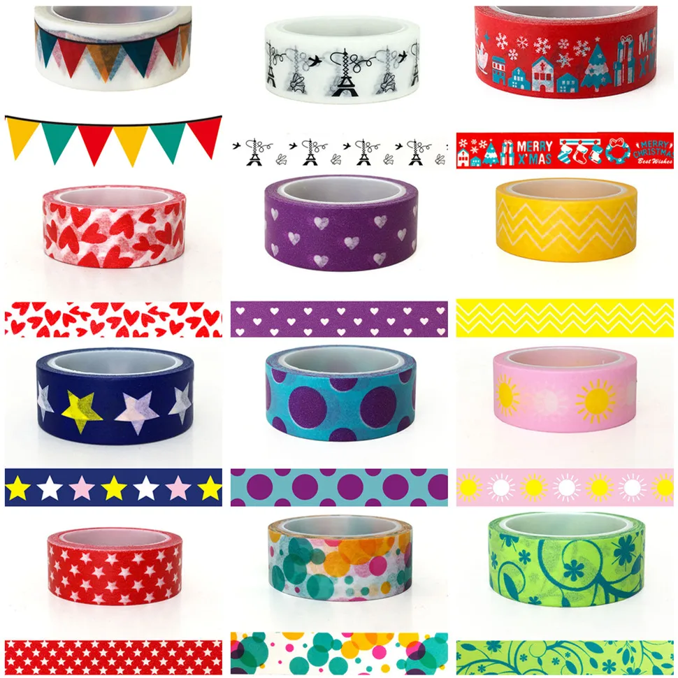 Cinta adhesiva festiva de papel Washi, planificador de bricolaje, pegatinas decorativas de papelería, 2M/5M * 15MM