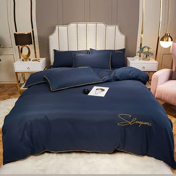 

Nordic Style Bedding Set Solid Color Polyester Bed Linings 4pcs Bed Sheet Quilt Cover Pillowcase Single Double Sided Optional