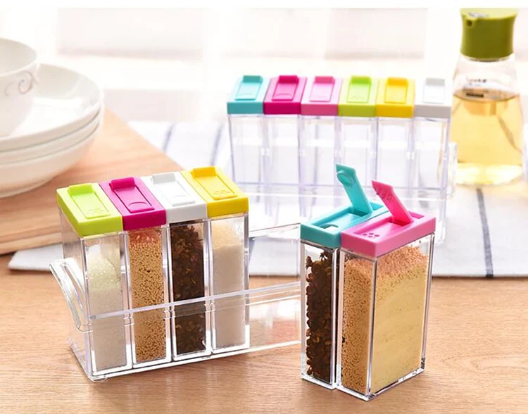 Transparent plastic 6 grids seasoning storage box Container salt and pepper mill spice rack condiment set kitchen accessories