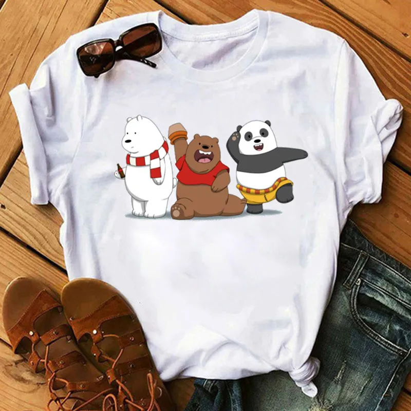 New Women T Shirt Kawaii Bears Short Sleeve Cartoon Graphic Printed Tops Femme Tshirt Harajuku O-neck Casual Tee Ladies Clothing