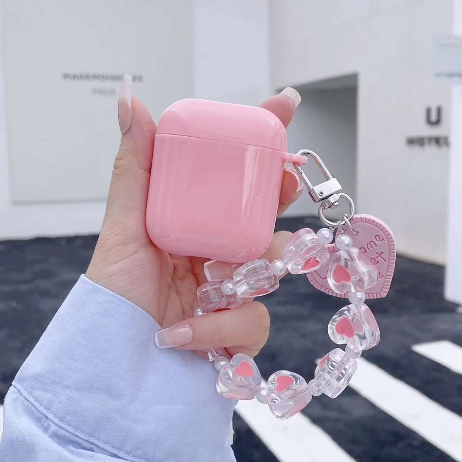 Чехол для AirPods 2 милый чехол конфетного цвета с сердечками и цепочкой Airpods Pro 1