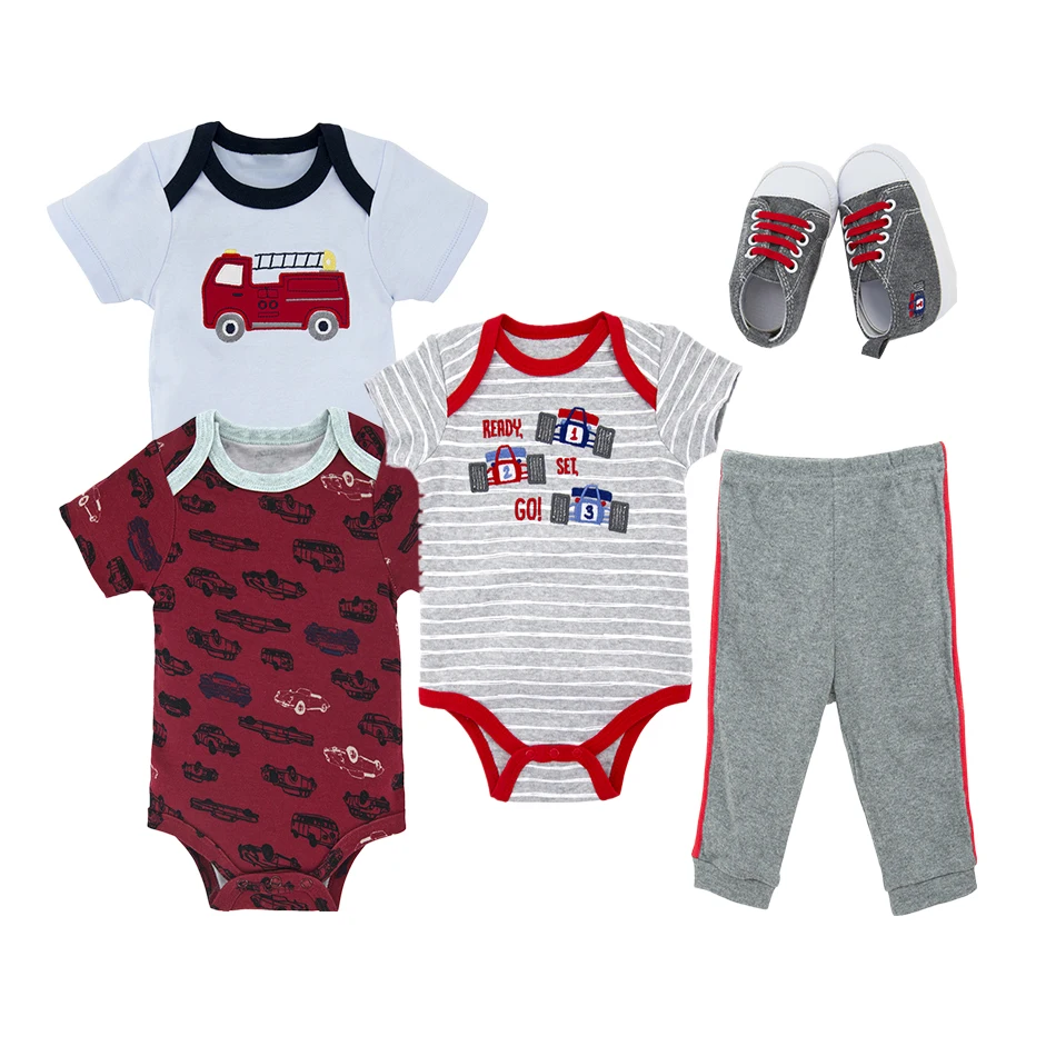 

2020 Kavkas New Fashion Newborn Baby Boy Clothes Cotton Romper+Shoes+Long Pants 5Pcs Outfits Set Cartoon Clothing Set Bodysuits