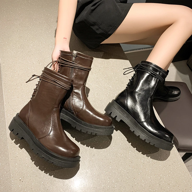 2022 Fashion New British Style Thick-soled short Boots Women's Wild Mid-tube Knight Boots Were Thin Short Boots Women