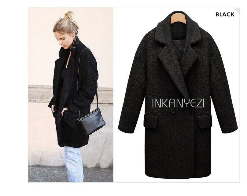 Winter Women Long Coat Solid Lapel Long Sleeve Elegant Pink Wool Coat Winter Thick Warm Casual Office Work Overcoat-85