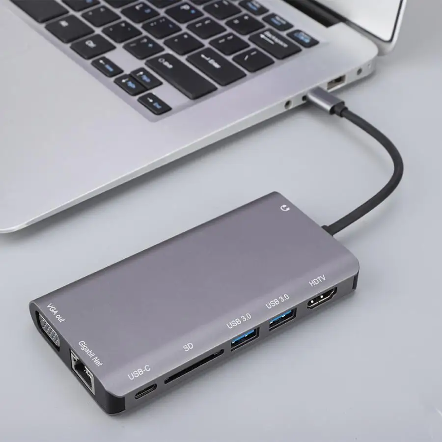 8В1 USB3.0x2+ HDMI/VGA+ JACK 3,5+ Gigabit Lan+ type-C(Pd) порт док-станция HDMI док-станция