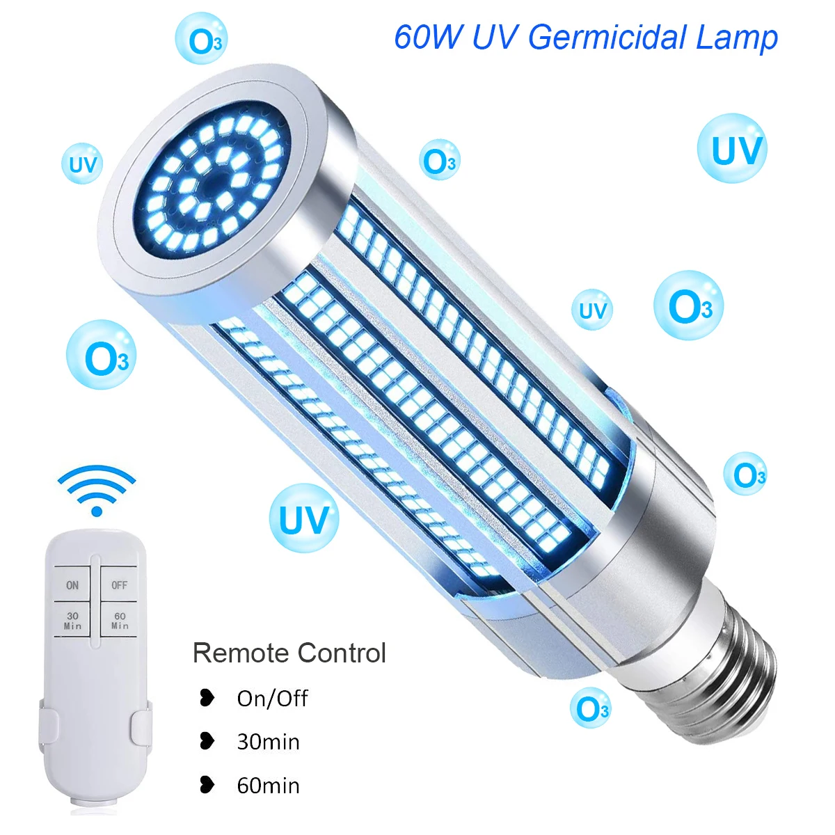 

2020 Newest 60W E27 Led UV Sterilizer Bulb Ozone UVC Ultraviolet Corn Germicidal Lamp Kill Virus Mite for Indoor Home Disinfect
