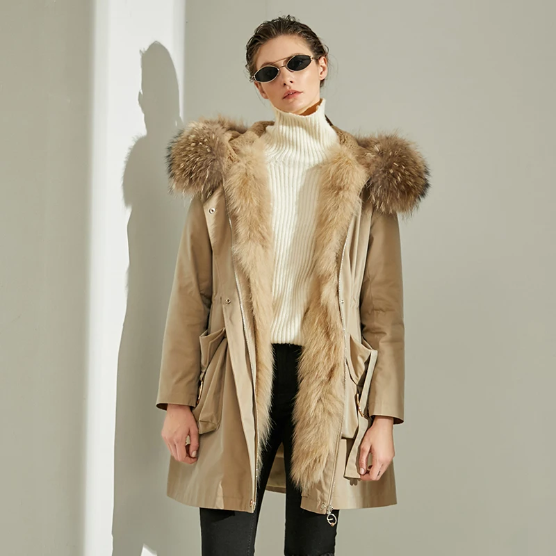 

Winter Jacket Women Raccoon Collar Natural Rabbit Liner Long Parka Real Fur Coats Female 2020 LWL1260